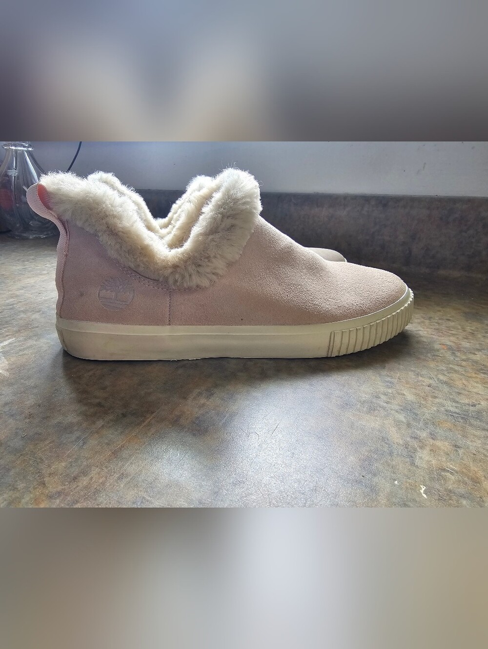 Timberland Blush Pink Suede Shearling-Lined Slip-On Sz 8